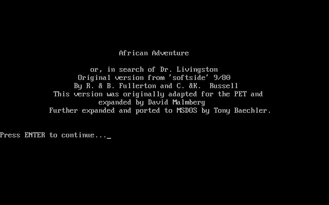 African Adventure Or In Search of Dr. Livingston