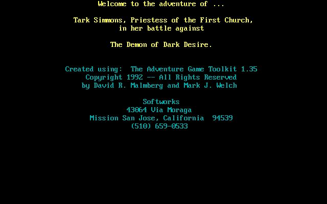 Tark Simmons, Priestess of the First Church, in her battle against the Demon of Dark Desire Tark Simmons, Priestess of the First Church, in her battle against the Demon of Dark Desire