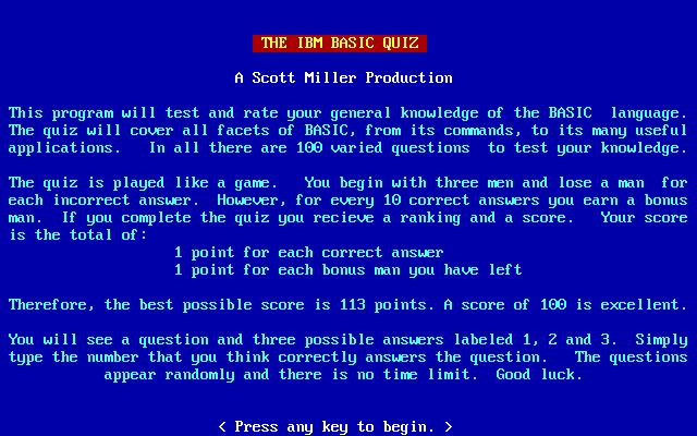 The IBM BASIC Quiz The IBM BASIC Quiz
